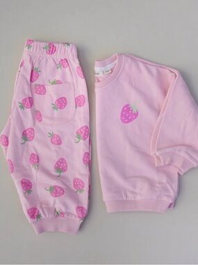 Pink Strawberry Kids Pajama Set with Cute Fruit Print